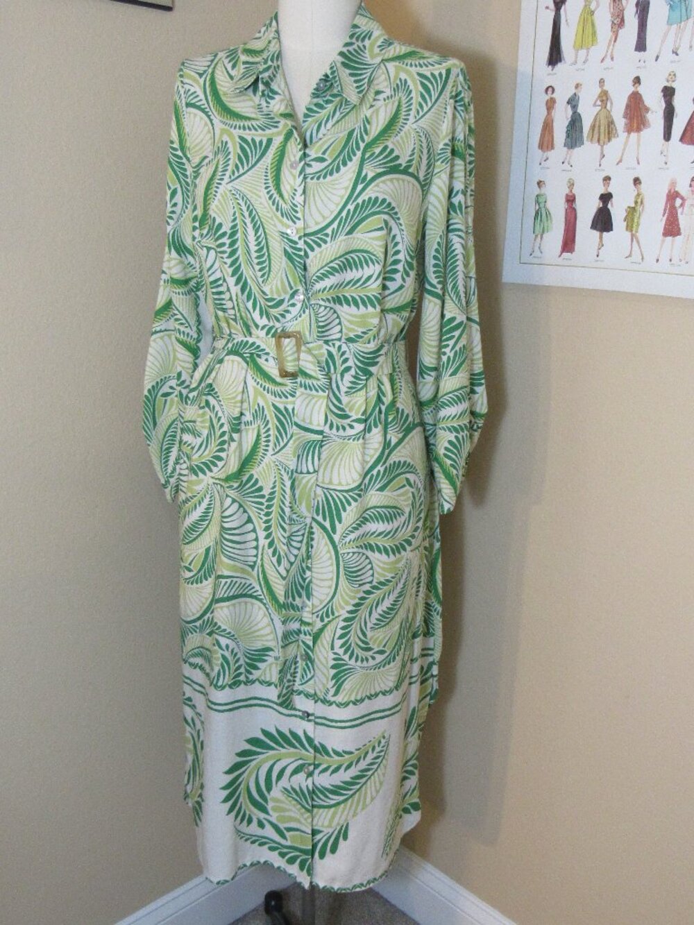Figueroa and Flower Tropical Shirt Dress w/Belt Size Large
